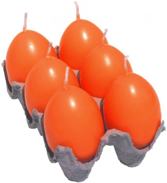 Partytischdecke.de | Eika Kerze, orange glatt Osterei H62 x Ø 43 mm, 6er Steige