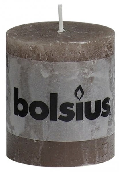 Partytischdecke.de | Kerze Bolsius Rustic Ø 6,8 x 8 cm taupe