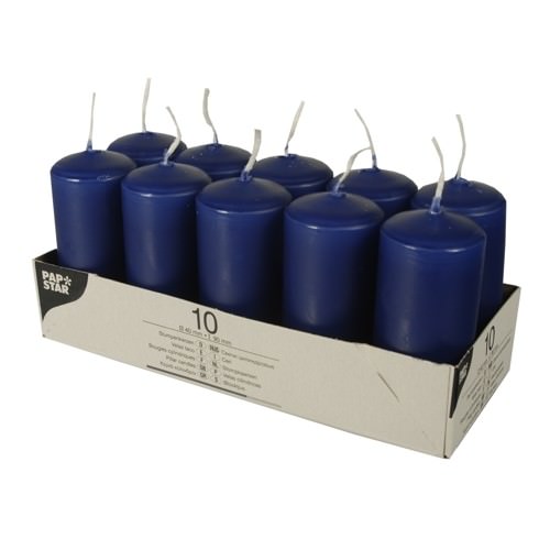 Partytischdecke.de | Stumpenkerzen Ø 4 x 9 Dunkelblau 10er Pack