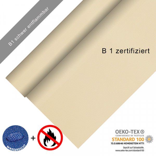 Partytischdecke.de | Tischdecke Fire Selection, B1 zertifiziert, 1,18 x 25 m creme