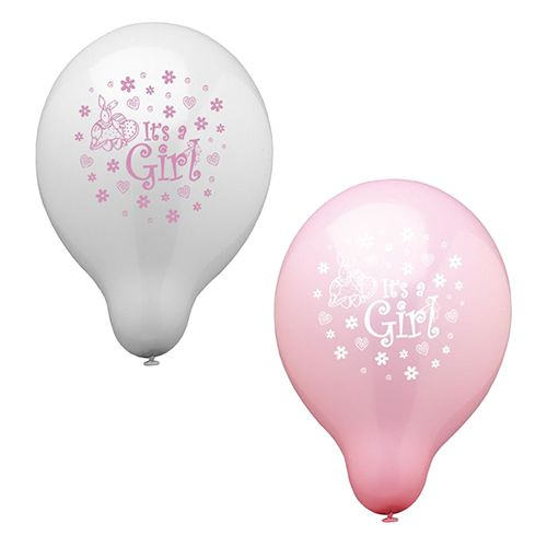 Partytischdecke.de | Luftballons Ø 25 cm rosa+weiss "It's a girl" 12 Stück