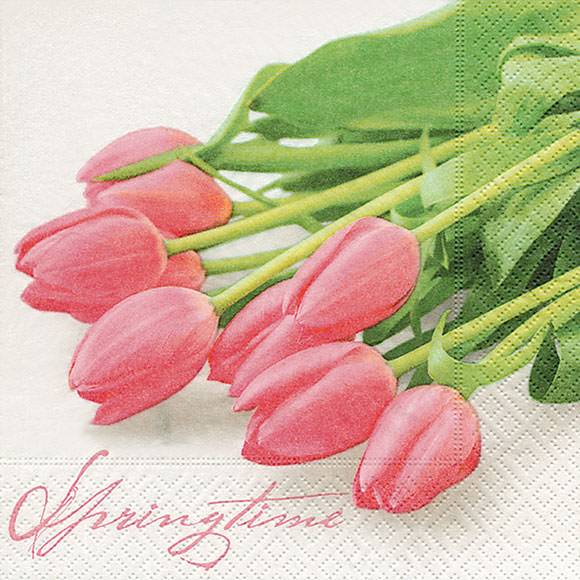 20 Servietten Romantischer Blumenstrauß mit Rosa Tulpen 33x33 cm 