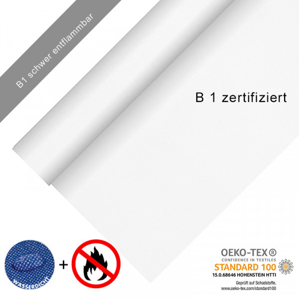Partytischdecke.de | Tischdecke Fire Selection, B1 zertifiziert, 1,20 x 25 m weiss