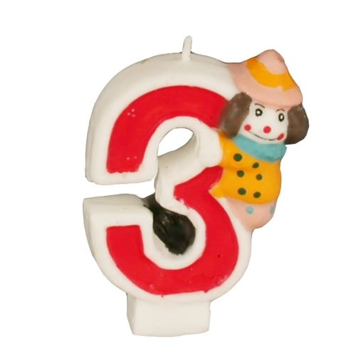 Partytischdecke.de | Zahlenkerze 8 cm | 3 | Clown 1 Stück
