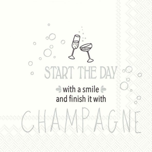 Partytischdecke.de | IHR Cocktail Serviette START THE DAY WITH A SMILE Silber