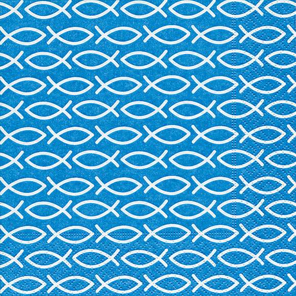 Servietten 33x33 blau, Fische weiss 20 Stück