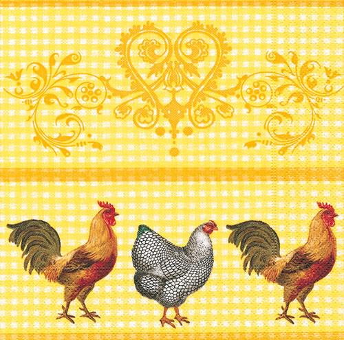 Partytischdecke.de | Servietten 33x33 Rooster in the yard 20 Stück