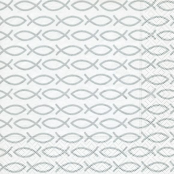 Servietten 33x33 weiss, Fische silber 20 Stück